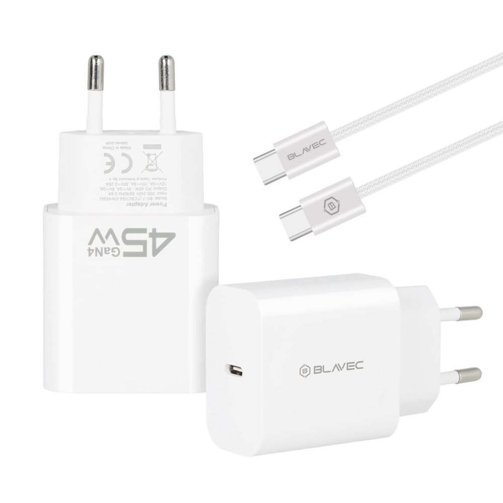 Blavec Wall charger BC-7 GaN4 - Type C - PD QC 45W 3A with Type C to Type C cable (TCBC7G4-CW453A+CC) white