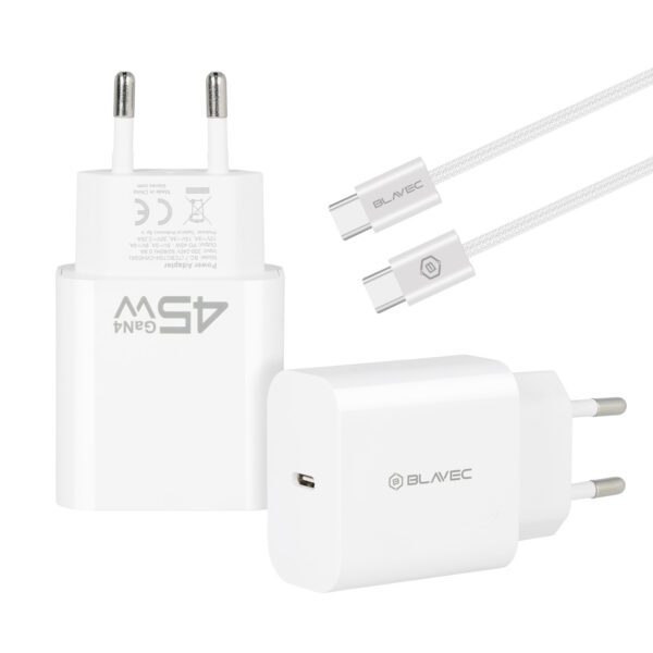 Blavec Wall charger BC-7 GaN4 - Type C - PD QC 45W 3A with Type C to Type C cable (TCBC7G4-CW453A+CC) white