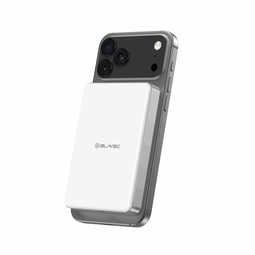 Blavec Power Bank 10000mAh BJ-05 Ultra Fast 16mm - Type C - Qi2.2 25W + PD 45W magnetic induction Magsafe 2 in 1 (PBBJ05-QI22MC10W) white aluminum