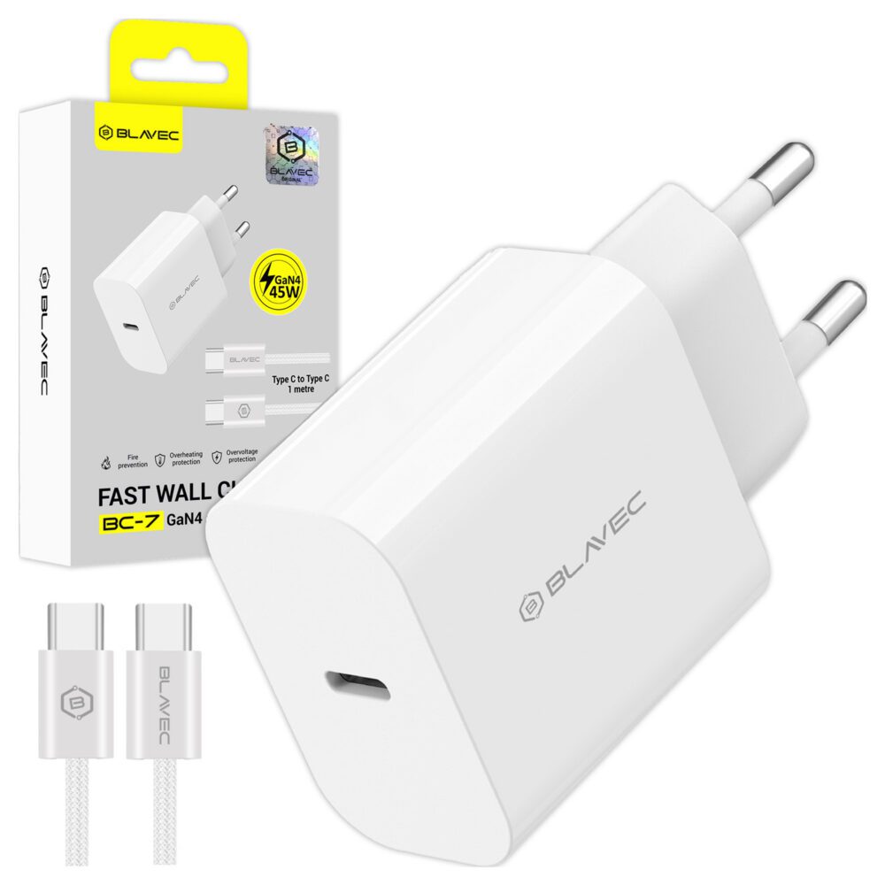 Blavec Wall charger BC-7 GaN4 - Type C - PD QC 45W 3A with Type C to Type C cable (TCBC7G4-CW453A+CC) white