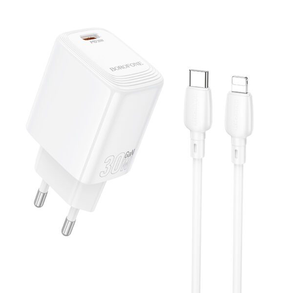 product-103581 Borofone Wall charger BN28 Fuente - Type C - PD 30W with Type C to Lightning cable white