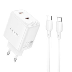 product-103755 Borofone Wall charger BN31 Cargador GaN - 2xType C - QC 3.0 PD 45W with Type C to Type C cable white
