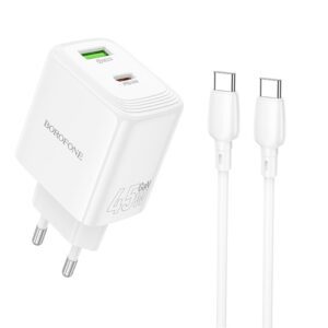 product-103758 Borofone Wall charger BN30 Cargador GaN - USB + Type C - QC 3.0 PD 45W with Type C to Type C cable white