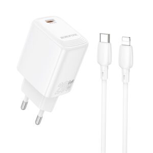 Borofone Wall charger BN26 Fuente - Type C - PD 20W with Type C to Lightning cable white