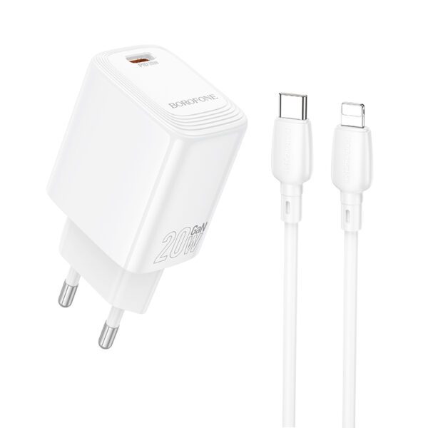 Borofone Wall charger BN26 Fuente - Type C - PD 20W with Type C to Lightning cable white