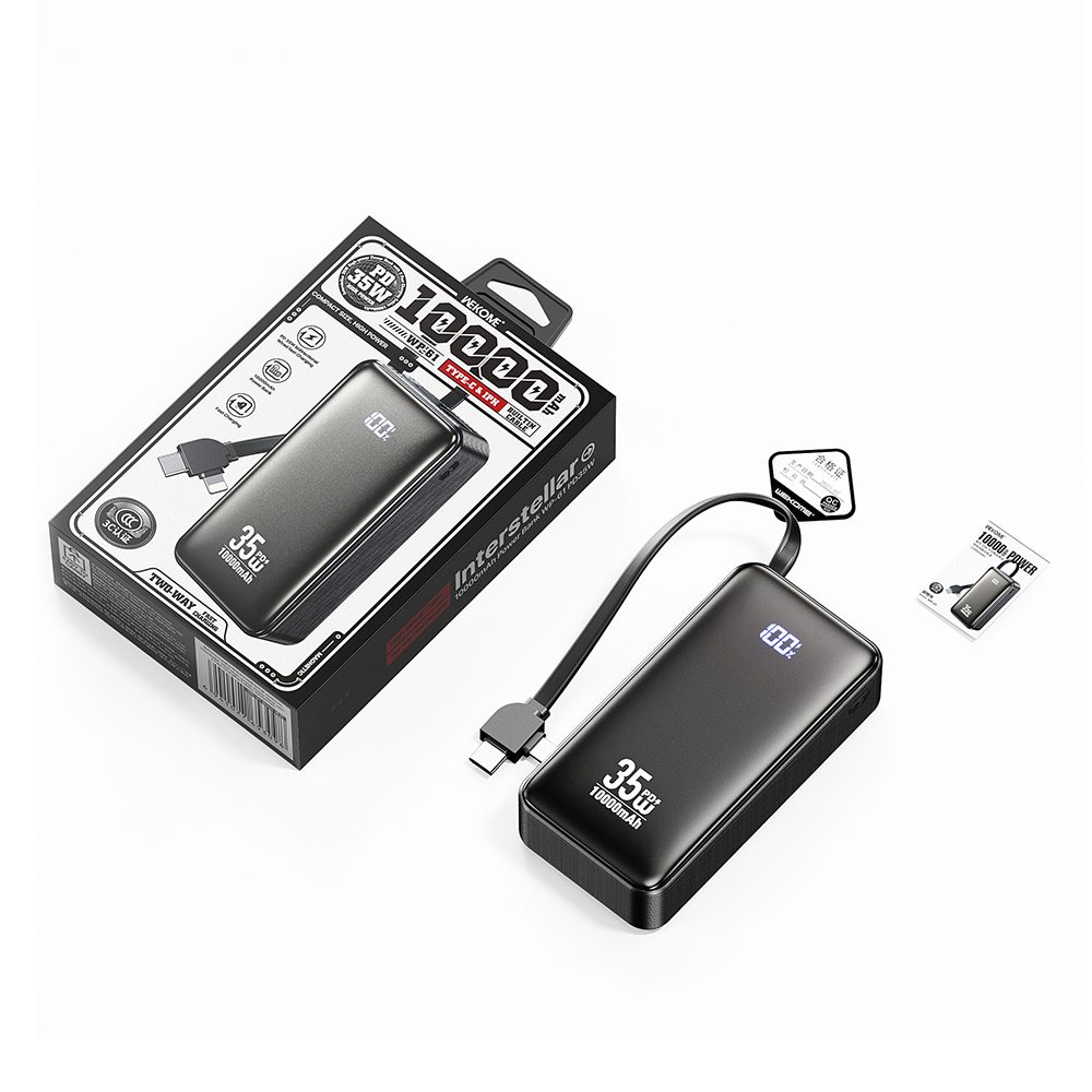 0285510 Power Bank 10000mAh PD 35W WK WP-61 2 Θέσεων, με καλώδιο USB-C/Lightning Μαύρο