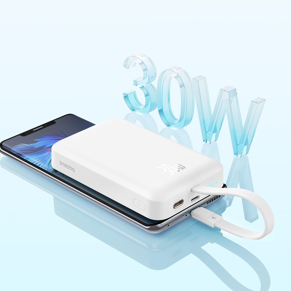 155476_9 Baseus Magnetic Mini MagSafe 10000mAh 30W powerbank with built-in USB-C cable - white + Baseus Simple Series USB-C - USB-C 60W 0.3m cableeng