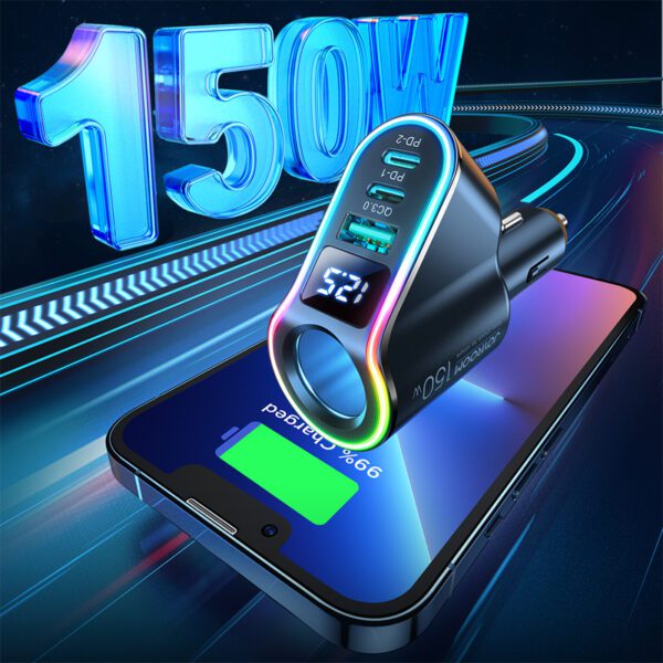 [RETURNED ITEM] Joyroom fast car charger 4in1 USB-A QC3.0 / 2xUSB-C PD 150W black (JR-CL21)eng