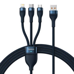 Baseus Flash Series Ⅱ 3in1 Fast Charging Cable USB-A to USB-C / Micro-USB / Lightning 66W 480Mbps 1.2m Blueeng