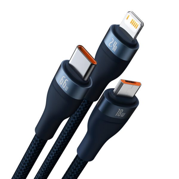 177615_2 Baseus Flash Series Ⅱ 3in1 Fast Charging Cable USB-A to USB-C / Micro-USB / Lightning 66W 480Mbps 1.2m Blueeng