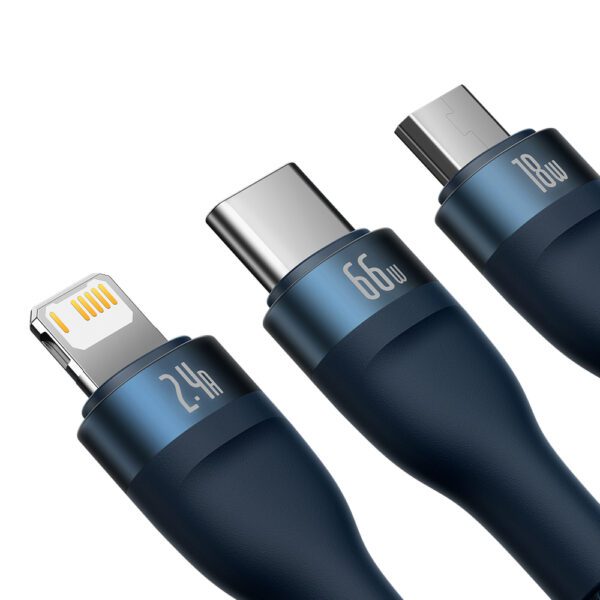 177615_4 Baseus Flash Series Ⅱ 3in1 Fast Charging Cable USB-A to USB-C / Micro-USB / Lightning 66W 480Mbps 1.2m Blueeng