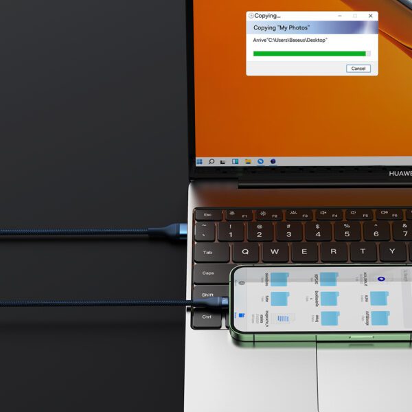 177615_9 Baseus Flash Series Ⅱ 3in1 Fast Charging Cable USB-A to USB-C / Micro-USB / Lightning 66W 480Mbps 1.2m Blueeng