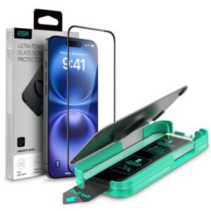 ESR Armorite Tempered Glass for iPhone 16 with Applicator - with Black Frameeng