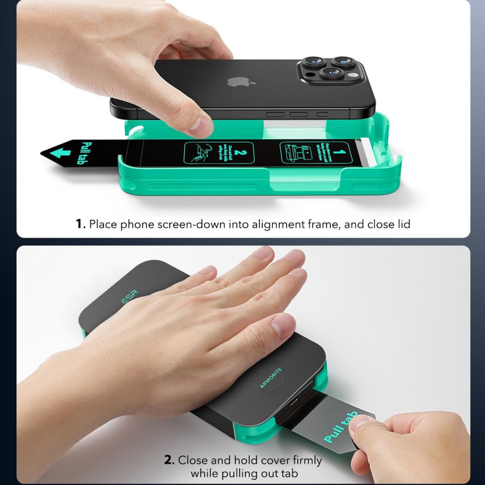 ESR Armorite Tempered Glass for iPhone 16 with Applicator - with Black Frameeng