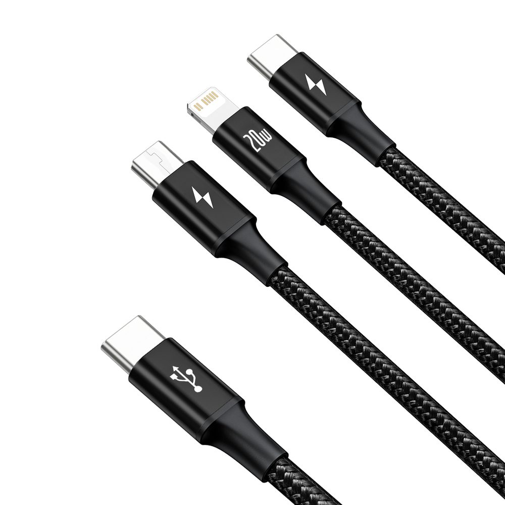 183249_1 Baseus Rapid Series 3in1 USB-C - USB-C / Lightning / micro USB cable 20W PD 1.5m - blackeng