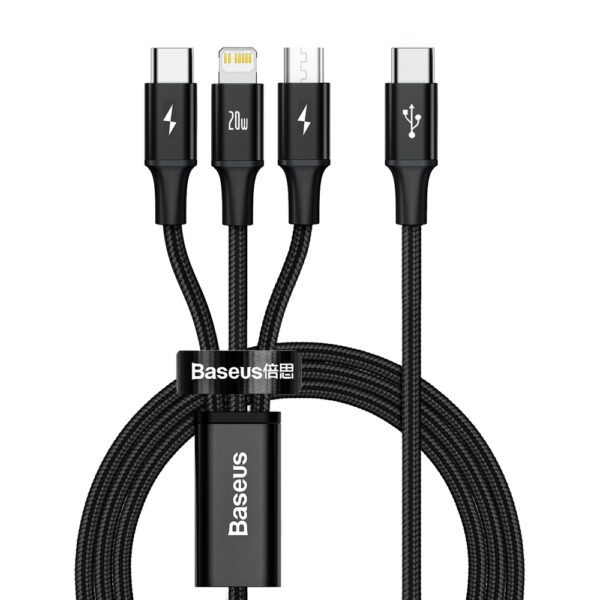 183249_2 Baseus Rapid Series 3in1 USB-C - USB-C / Lightning / micro USB cable 20W PD 1.5m - blackeng