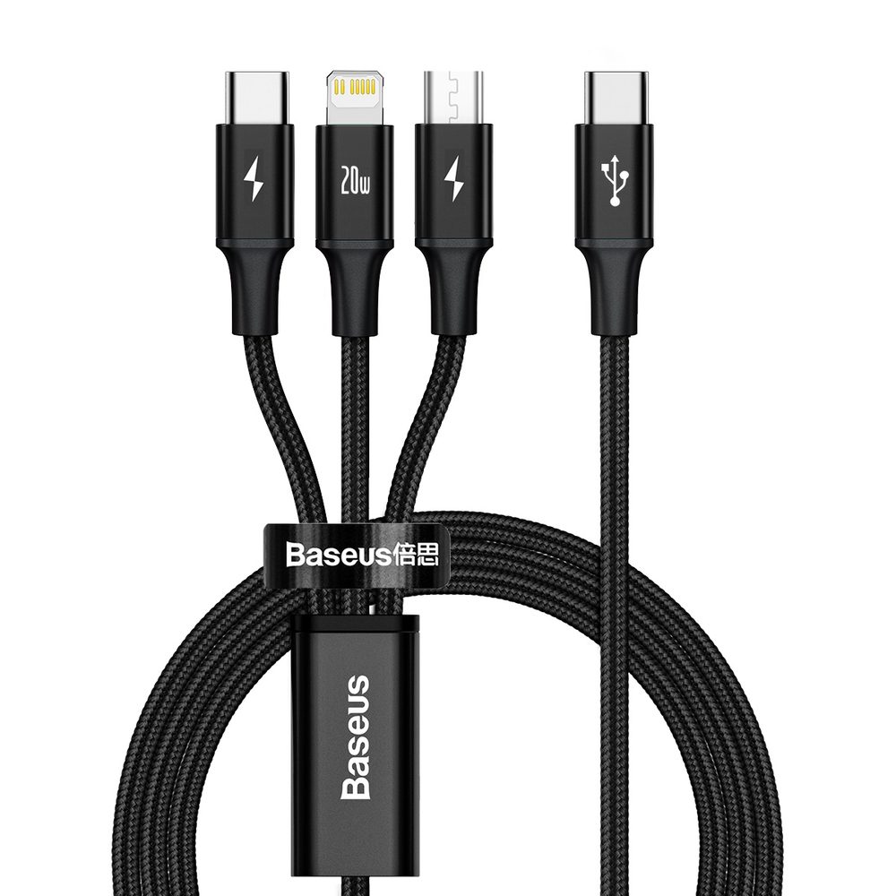 183249_2 Baseus Rapid Series 3in1 USB-C - USB-C / Lightning / micro USB cable 20W PD 1.5m - blackeng