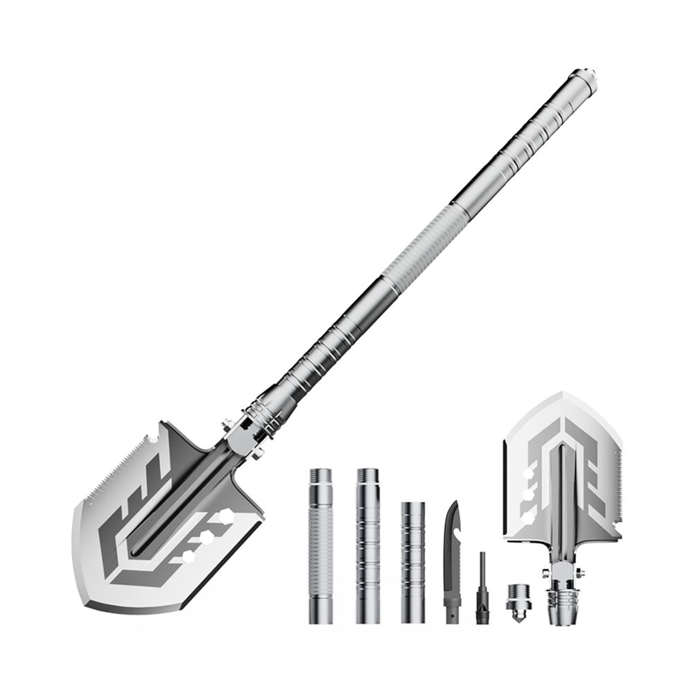 Wozinsky WSS-211 survival bushcraft shovel multifunctional knife breaker flint whistle harpoon - grayeng