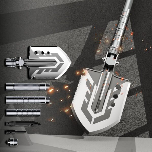 Wozinsky WSS-211 survival bushcraft shovel multifunctional knife breaker flint whistle harpoon - grayeng