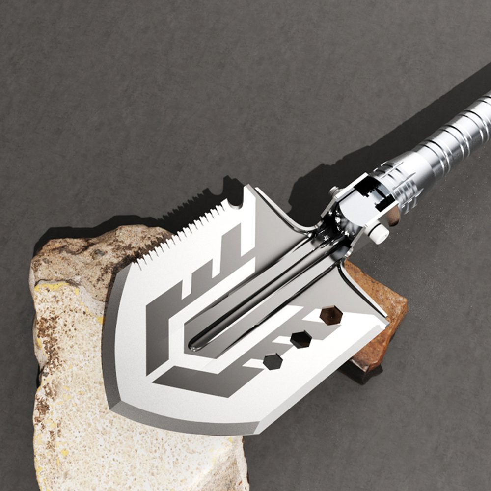 Wozinsky WSS-211 survival bushcraft shovel multifunctional knife breaker flint whistle harpoon - grayeng