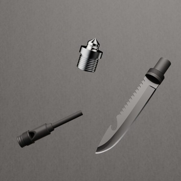 Wozinsky WSS-211 survival bushcraft shovel multifunctional knife breaker flint whistle harpoon - grayeng