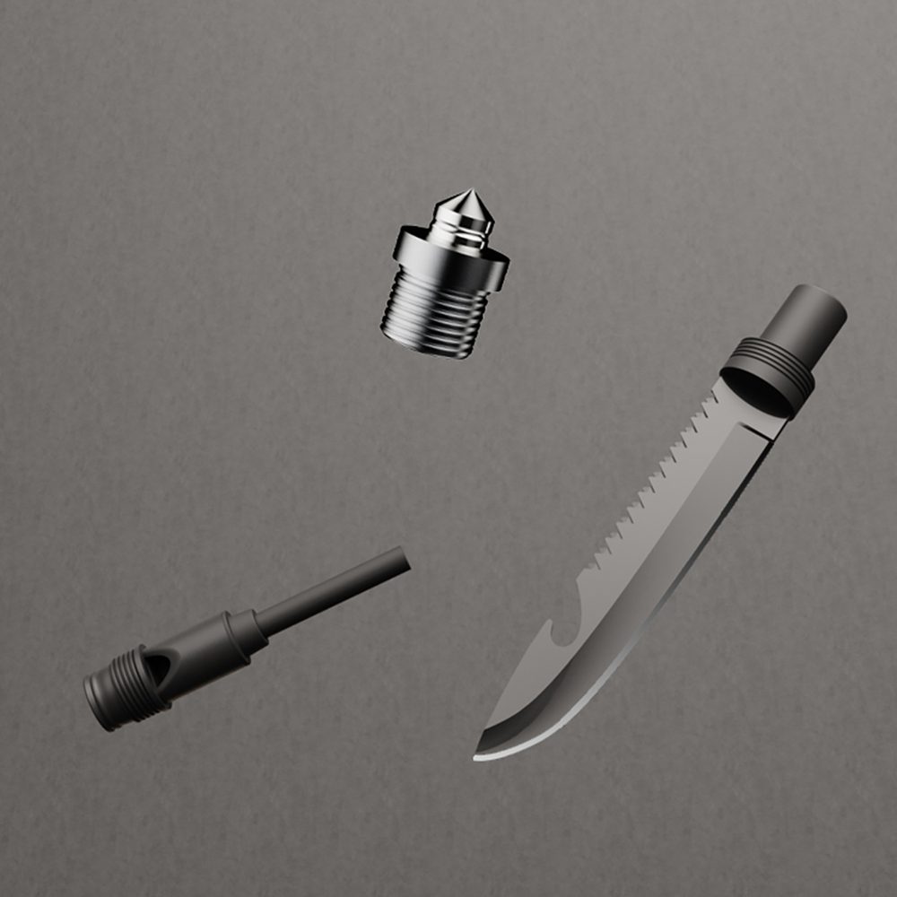 Wozinsky WSS-211 survival bushcraft shovel multifunctional knife breaker flint whistle harpoon - grayeng