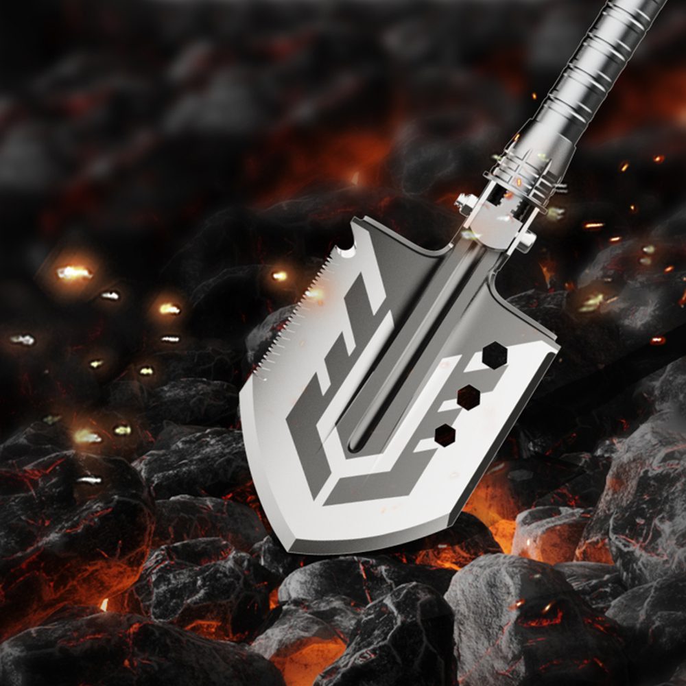 Wozinsky WSS-211 survival bushcraft shovel multifunctional knife breaker flint whistle harpoon - grayeng