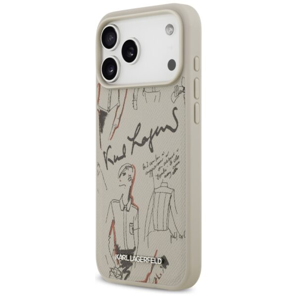 199780_2 Karl Lagerfeld Grained Pattern & Logo MagSafe Case for iPhone 17 Pro Max - Grayeng