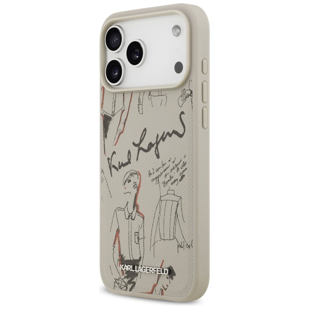 199780_2 Karl Lagerfeld Grained Pattern & Logo MagSafe Case for iPhone 17 Pro Max - Grayeng