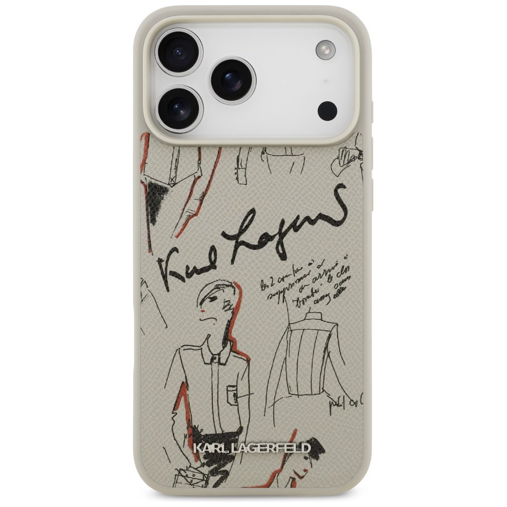 199780_3 Karl Lagerfeld Grained Pattern & Logo MagSafe Case for iPhone 17 Pro Max - Grayeng