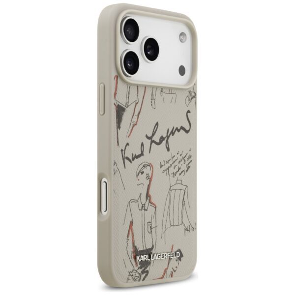 199780_4 Karl Lagerfeld Grained Pattern & Logo MagSafe Case for iPhone 17 Pro Max - Grayeng