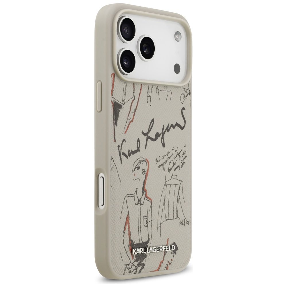 199780_4 Karl Lagerfeld Grained Pattern & Logo MagSafe Case for iPhone 17 Pro Max - Grayeng
