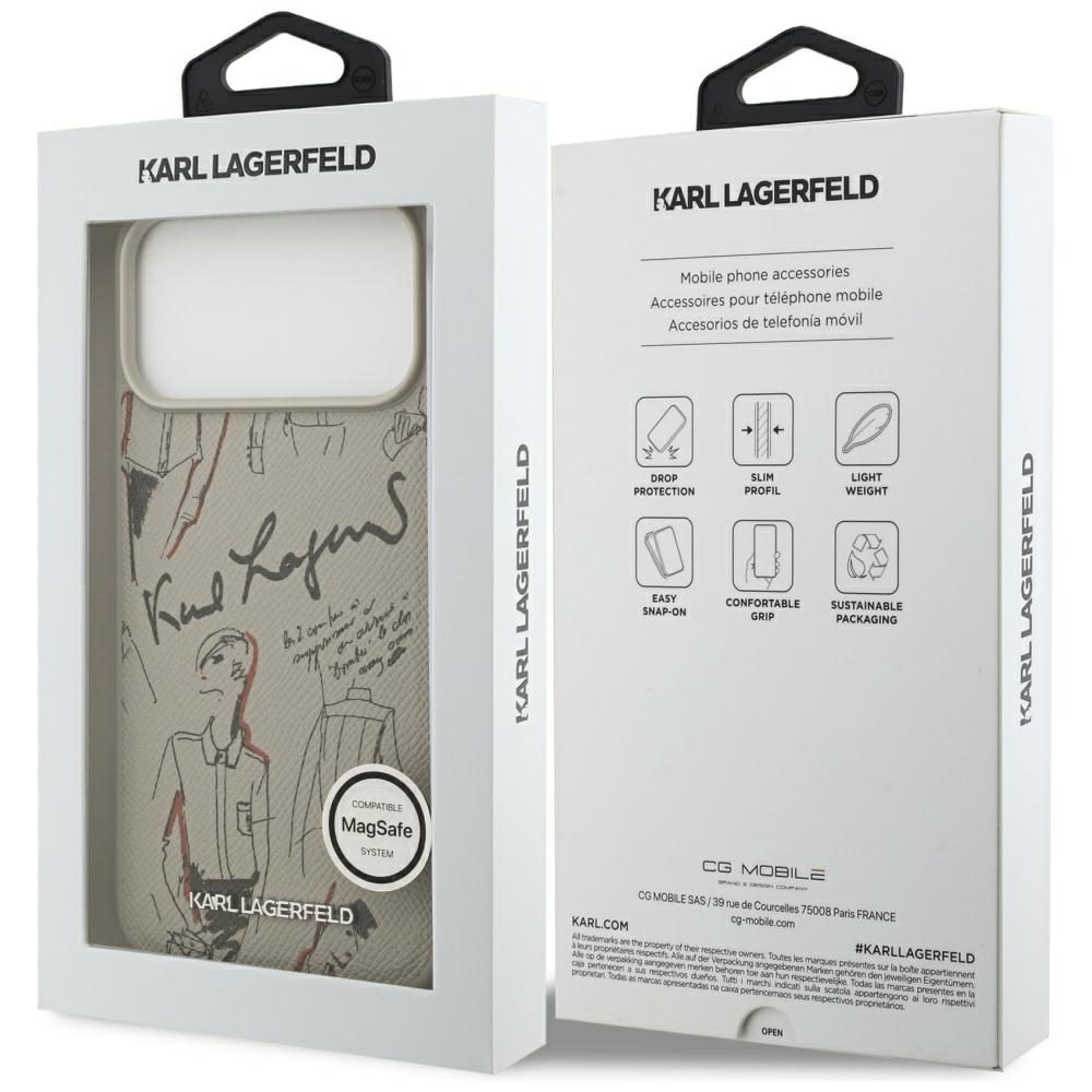 199780_8 Karl Lagerfeld Grained Pattern & Logo MagSafe Case for iPhone 17 Pro Max - Grayeng