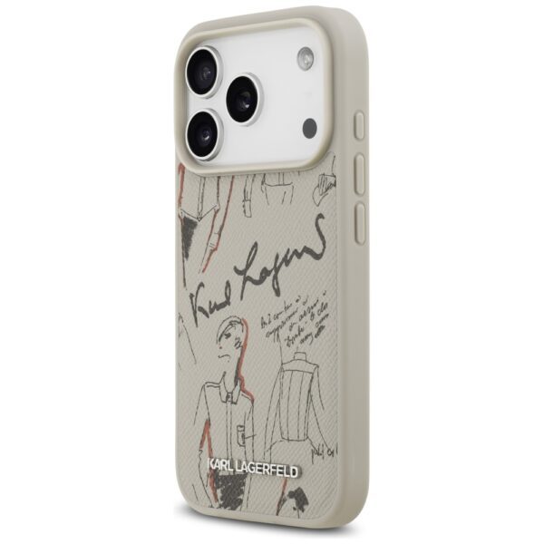 199781_2 Karl Lagerfeld Grained Pattern & Logo MagSafe Case for iPhone 17 Pro - Grayeng