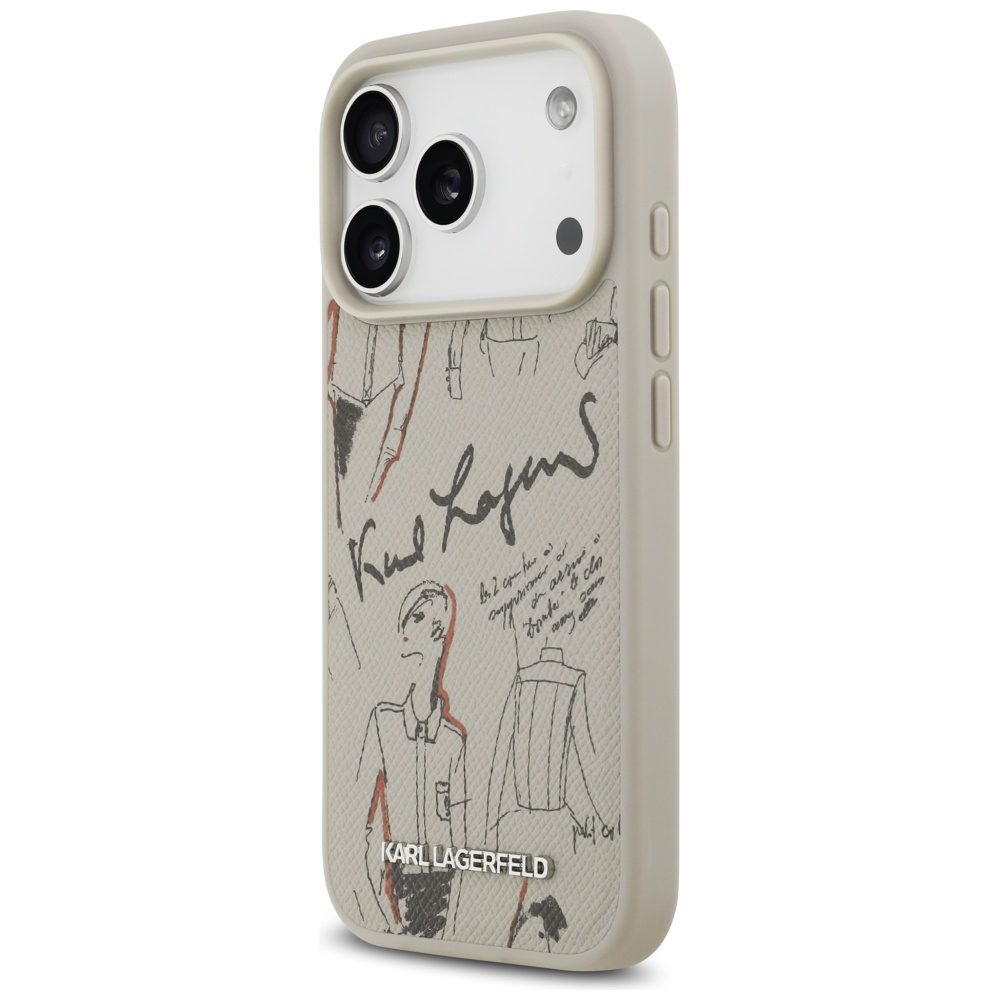199781_2 Karl Lagerfeld Grained Pattern & Logo MagSafe Case for iPhone 17 Pro - Grayeng