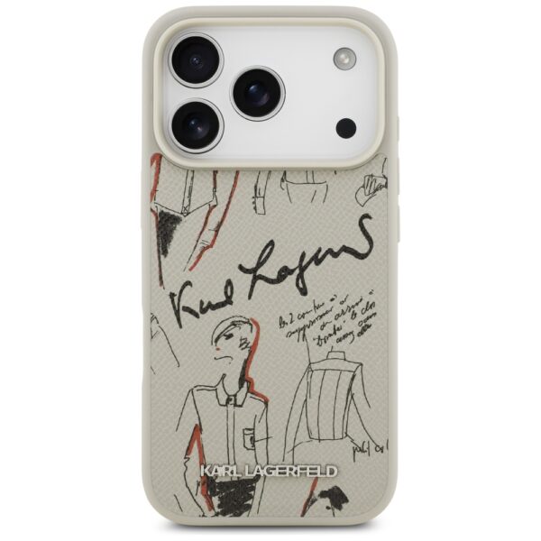 199781_3 Karl Lagerfeld Grained Pattern & Logo MagSafe Case for iPhone 17 Pro - Grayeng