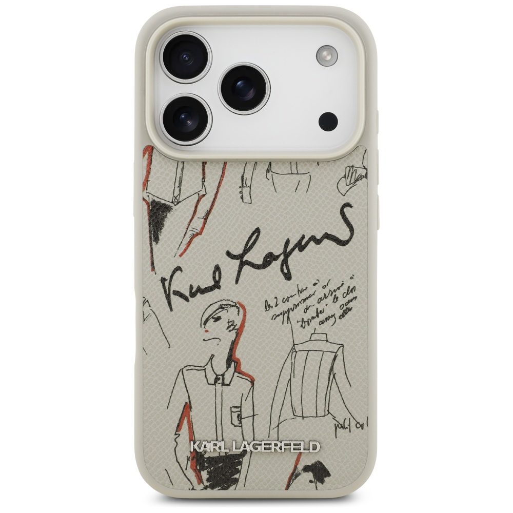 199781_3 Karl Lagerfeld Grained Pattern & Logo MagSafe Case for iPhone 17 Pro - Grayeng
