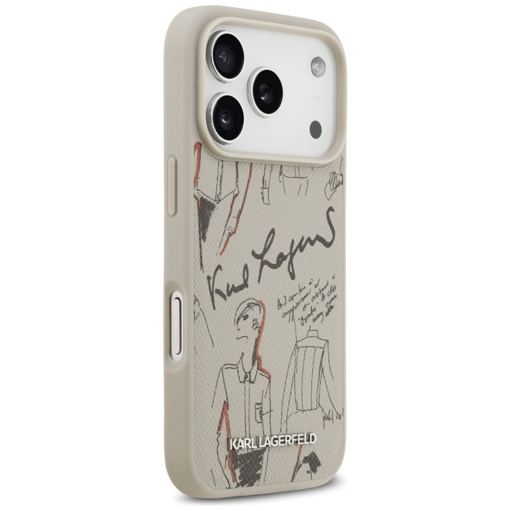 199781_4 Karl Lagerfeld Grained Pattern & Logo MagSafe Case for iPhone 17 Pro - Grayeng