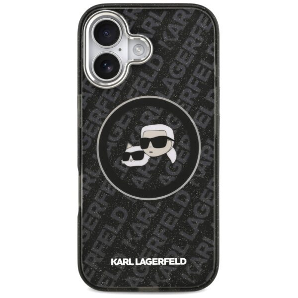 Karl Lagerfeld IML Glitter Karl & Choupette Heads Logo MagSafe Case for iPhone 17 - Blackeng