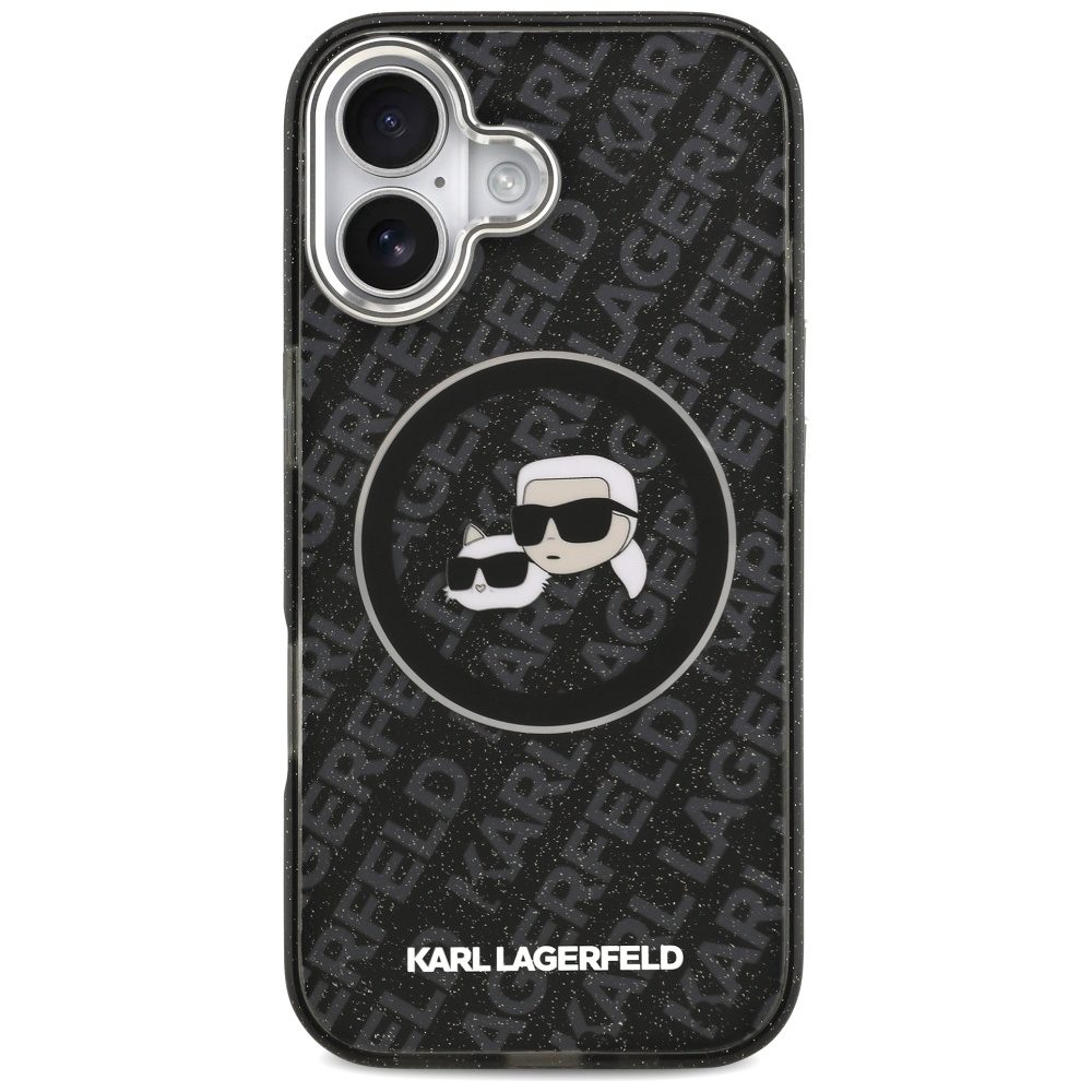 Karl Lagerfeld IML Glitter Karl & Choupette Heads Logo MagSafe Case for iPhone 17 - Blackeng