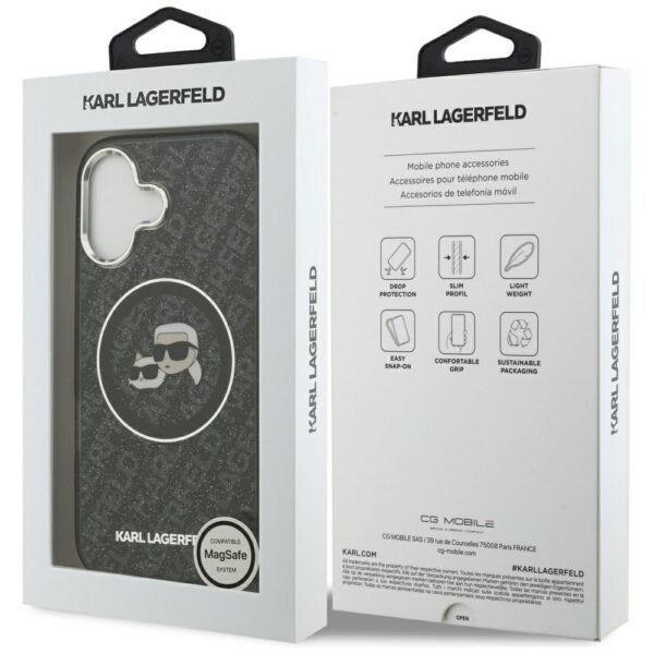 Karl Lagerfeld IML Glitter Karl & Choupette Heads Logo MagSafe Case for iPhone 17 - Blackeng