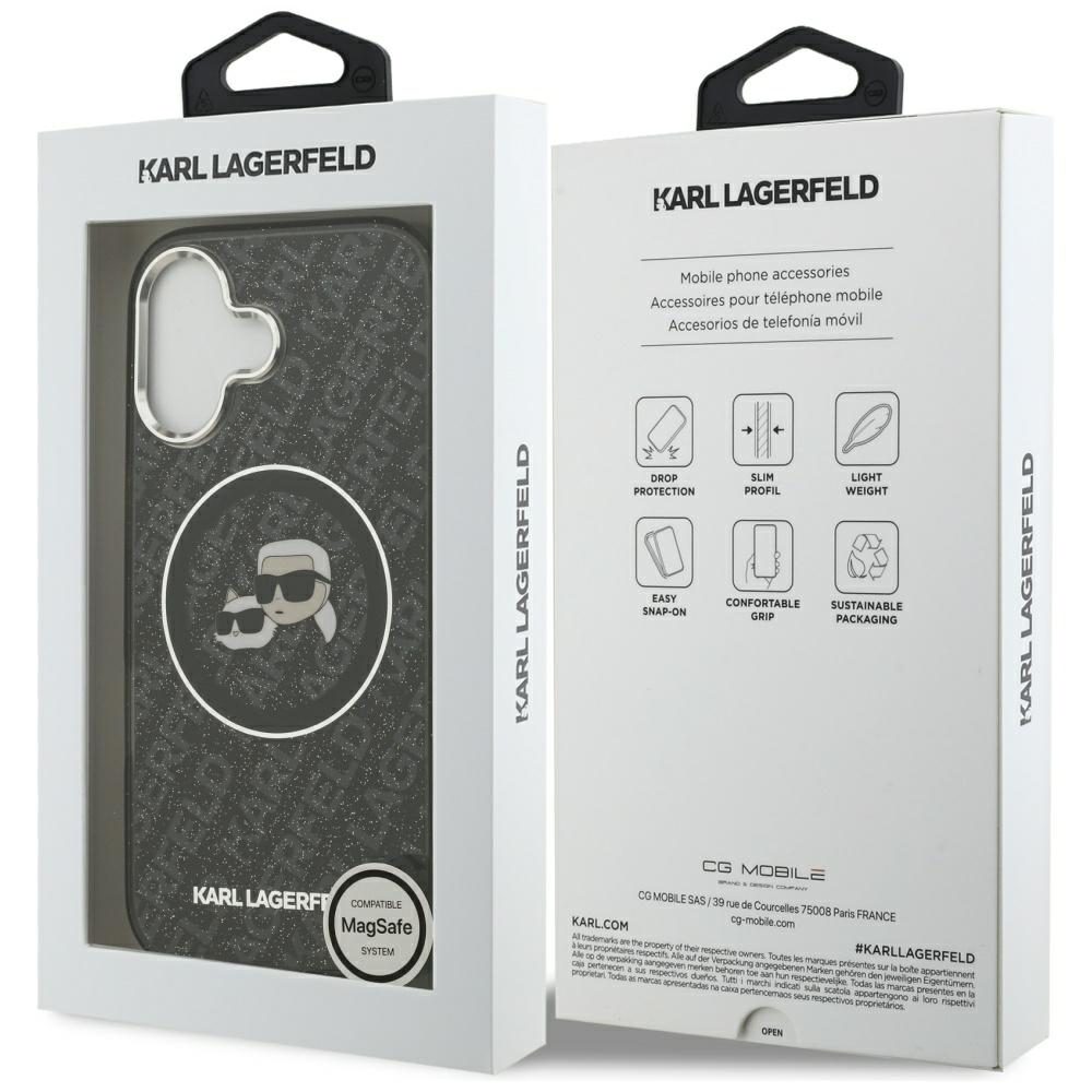 Karl Lagerfeld IML Glitter Karl & Choupette Heads Logo MagSafe Case for iPhone 17 - Blackeng