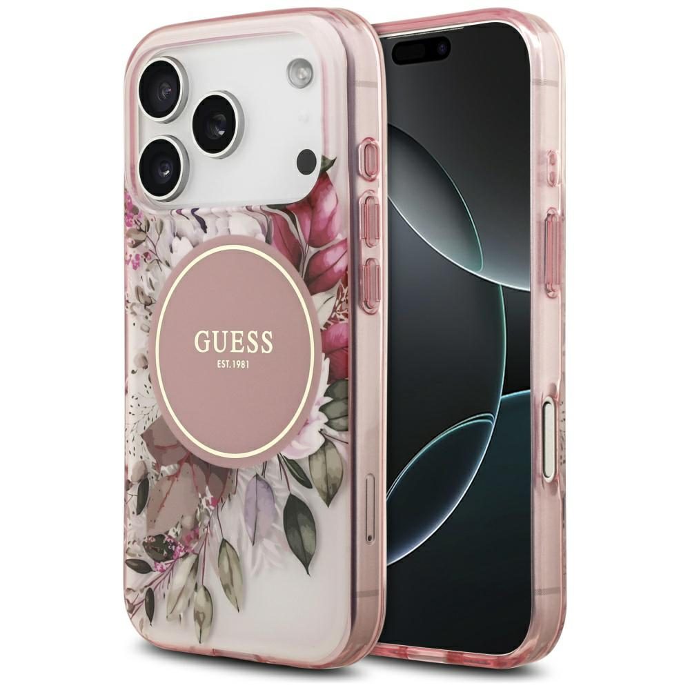 Guess IML Flower & Tonal Circle MagSafe case for iPhone 17 Pro - pinkeng