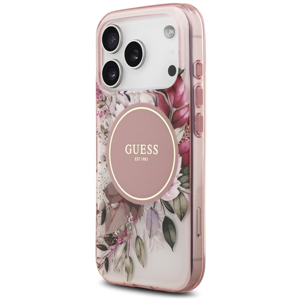 Guess IML Flower & Tonal Circle MagSafe case for iPhone 17 Pro - pinkeng
