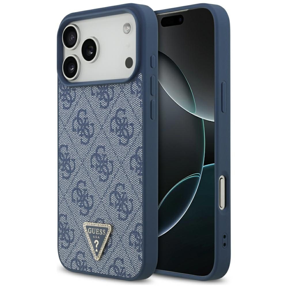 200873_1 Guess Leather 4G Triangle Strass MagSafe Case for iPhone 17 Pro Max - Blueeng