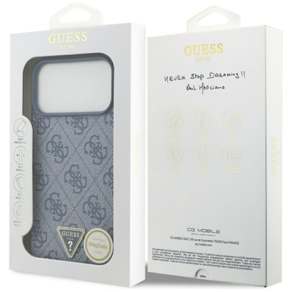 200873_8 Guess Leather 4G Triangle Strass MagSafe Case for iPhone 17 Pro Max - Blueeng