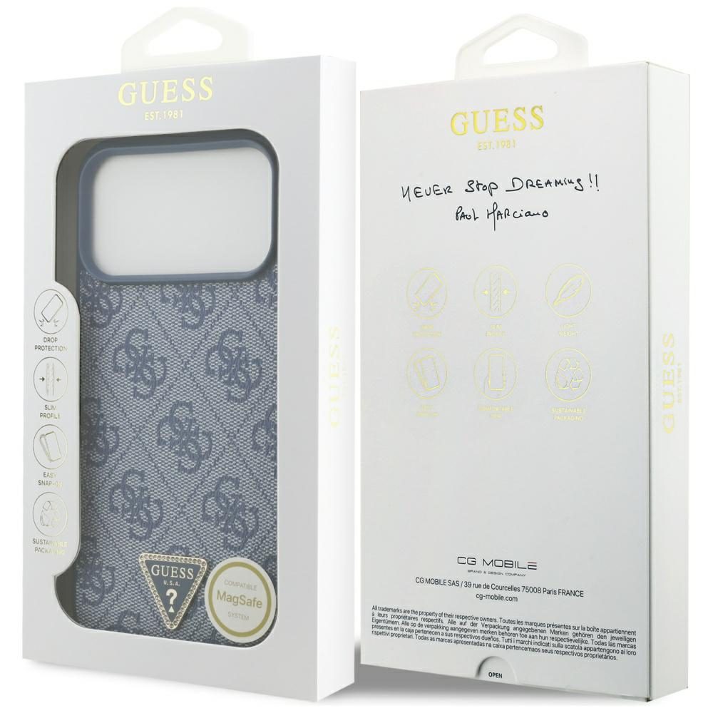 200873_8 Guess Leather 4G Triangle Strass MagSafe Case for iPhone 17 Pro Max - Blueeng