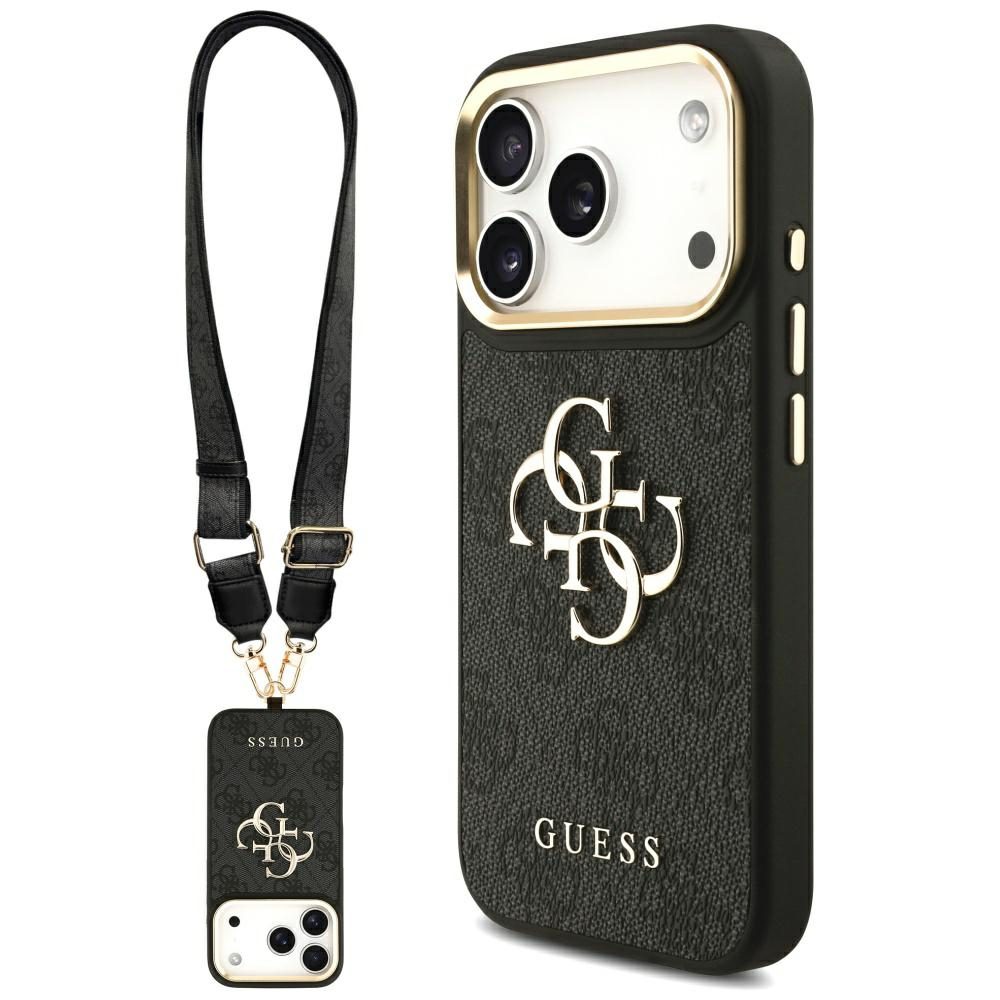 201104_1 Guess 4G Big 4G Classic Logo Big Strap Metal Buttons Case for iPhone 17 Pro - Blackeng