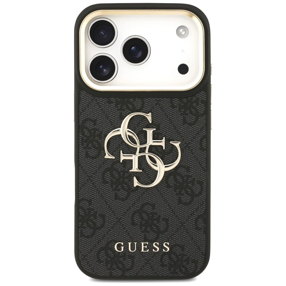 201104_3 Guess 4G Big 4G Classic Logo Big Strap Metal Buttons Case for iPhone 17 Pro - Blackeng