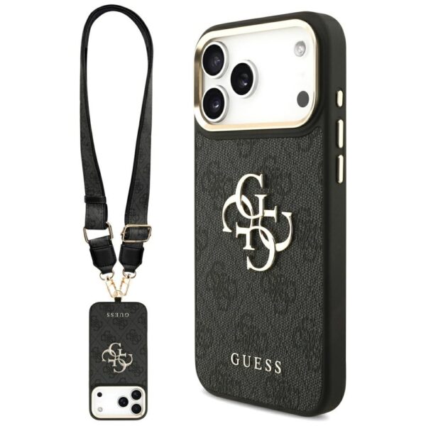 201106_1 Guess 4G Big 4G Classic Logo Big Strap Metal Buttons Case for iPhone 17 Pro Max - Blackeng
